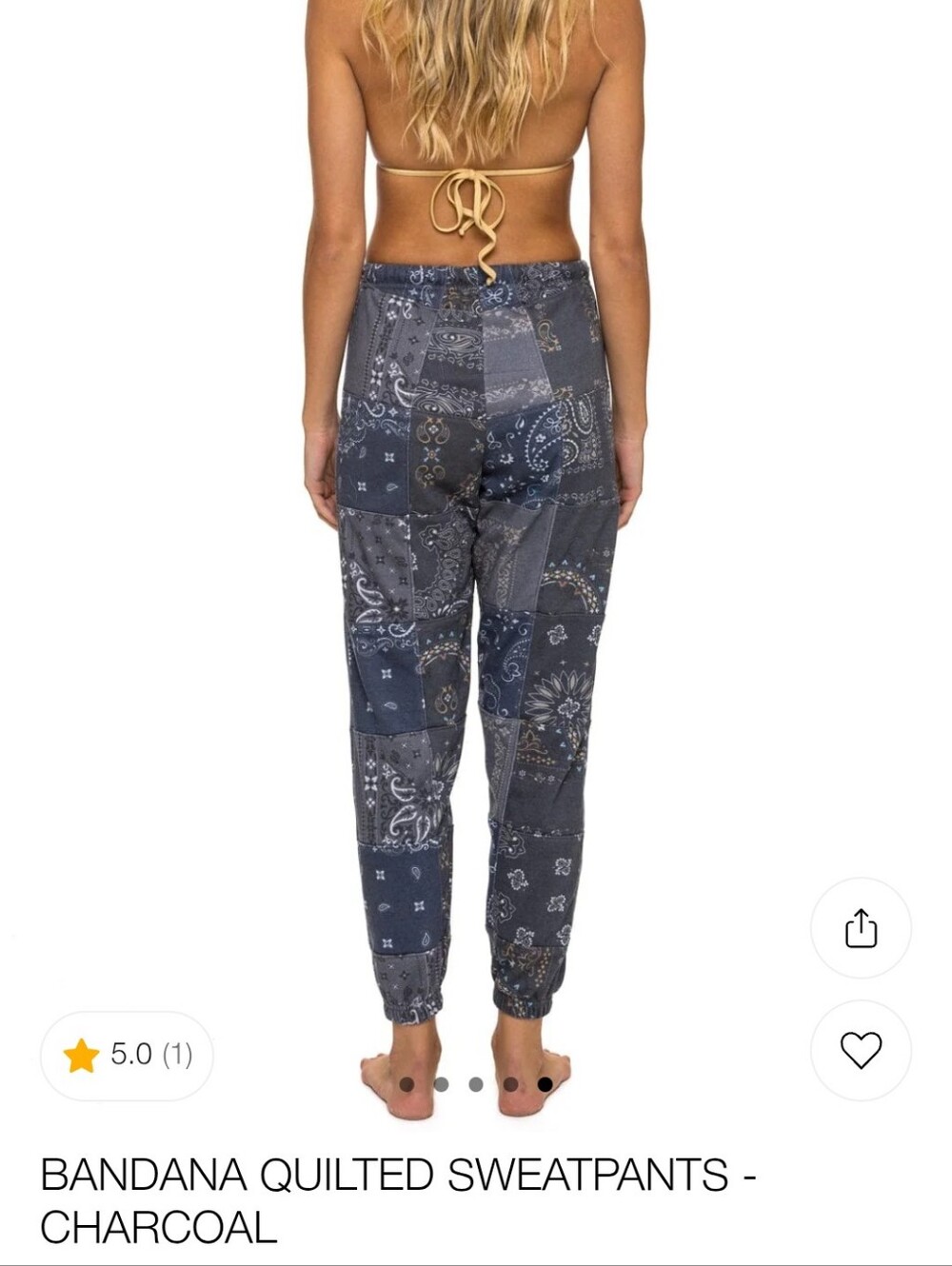 Aviator Nation Bandana Quilted Charcoal Sweatpants M - Picture 4 of 12